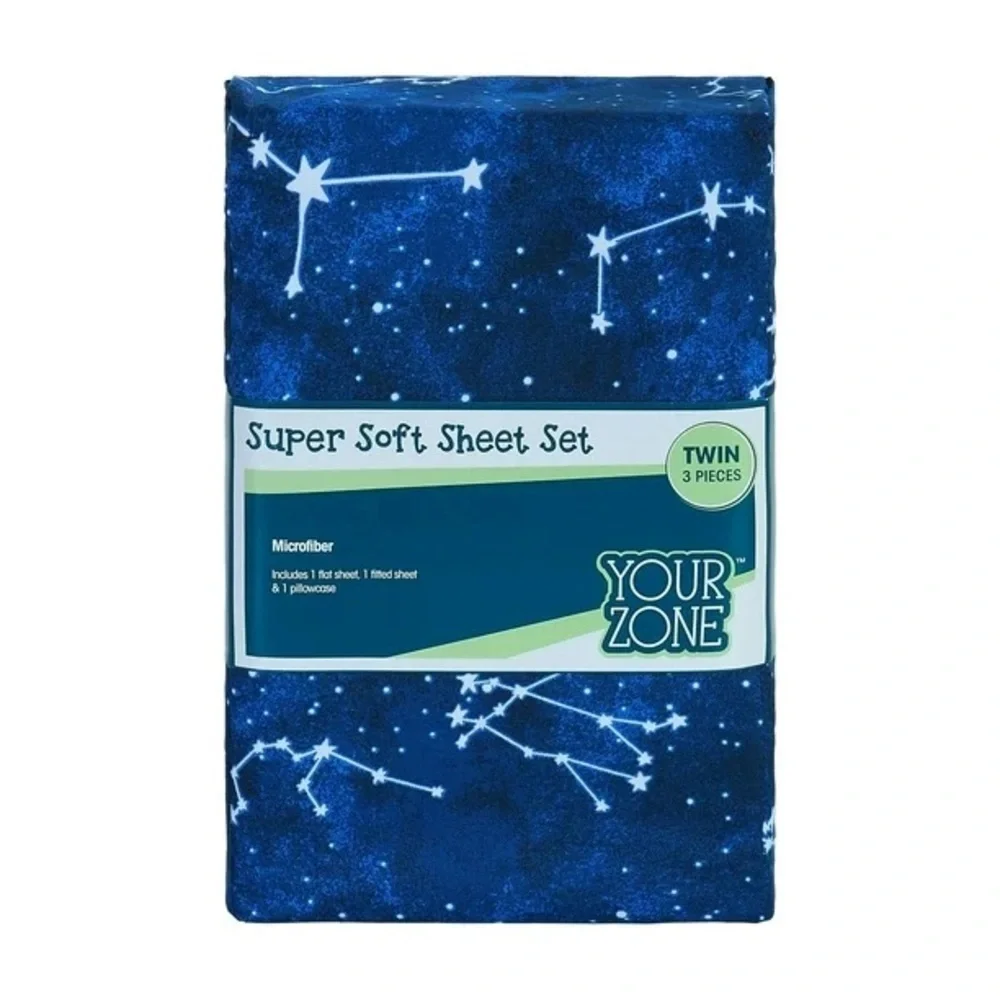 Kids' Soft Microfiber Sheet Set, Navy Blue Stars  4 Pieces  Bedding Set